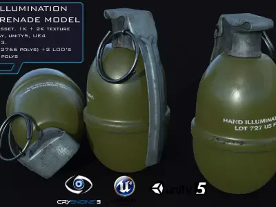 MK1 Illumination Hand Grenade Game Ready 2 LODs Low-poly 3D model