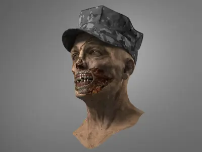 Military Patrol Cap Displayed on Zombie 3D model