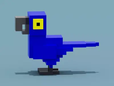 Voxel Blue Parrot Low-poly 3D model