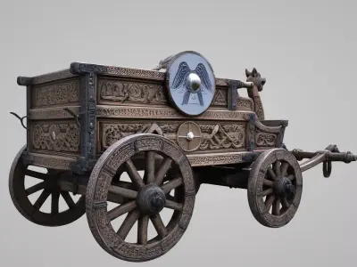 Medieval Viking horse-drawn chariot 3D model Low-poly 3D model