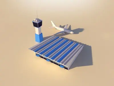Cartoon Low Poly Airport Low-poly 3D model