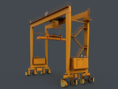 PBR Rubber Tyred Gantry Crane RTG V2 - Yellow Dark Low-poly 3D model