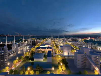 Industrial chemical plant oil refinery factory buildings 3D model