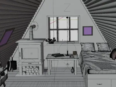 Cozy Bedroom interior scene 3D model 3D model purchase