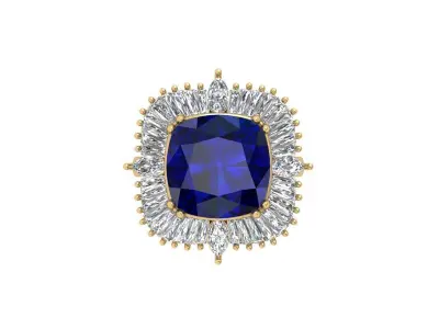 Cushion Solitaire Art deco Ring 3D print model 10
