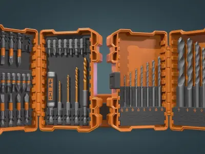 Drill Bit Set Low-poly 3D model purchase