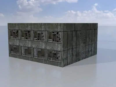Old military barrack version 1 ruin 2 Low-poly 3D model