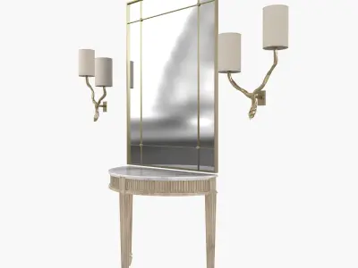   Marble Top Demilune Console  and  wall lamp and mirror 3D model