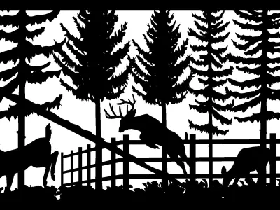 Deer-in-Garden-30x60-cm - dxf file - laser cut - plasma cut 3D model