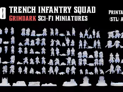120 Grimdark Sci-Fi Miniatures - TRENCH INFANTRY SQUAD 3D print model