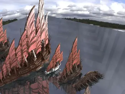 Emperors Asian Red Fin sailed Ship collection 3D model
