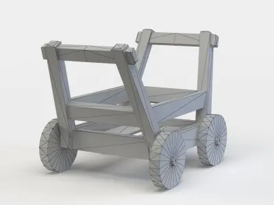 Trolley wooden wagon with wheels Low-poly 3D model