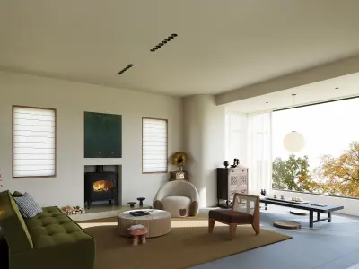 Creamy Vintage Villa Living and Dining Room Interior Scene 3D model