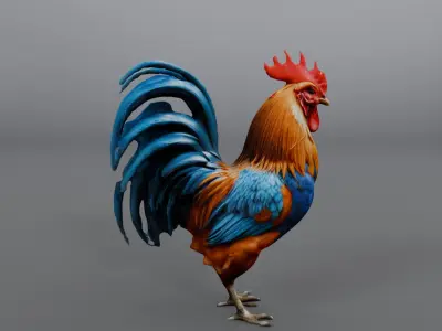 blue feather rooster 3D model