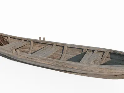 Ancient small wooden boat 3D model