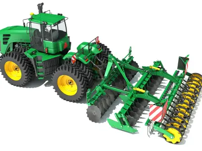 Tractor with Seed Drill 3D model 8