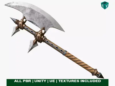 Battle Axe 15 All PBR Unity UE Textures Included Low-poly 3D model