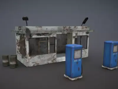 High-Resolution 3D Abandoned Gas Station Model 3D model