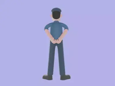 Cartoon 3D Police Officer Character - Stern Male Cop Model 3D model