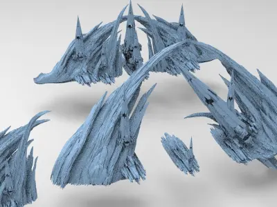 Sci fi Magma Cliff bridge 4 versions  3D model