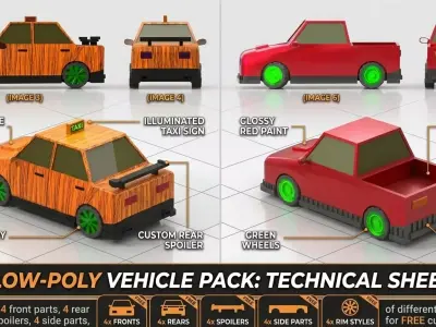 fully optimized game ready cars with all parts pack for games Free low-poly 3D model