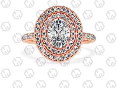 Ring 206 Oval Shape Cathedral Double Halo pave set with Gems 3D print model