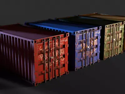 4 Shipping Containers Low-poly 3D model