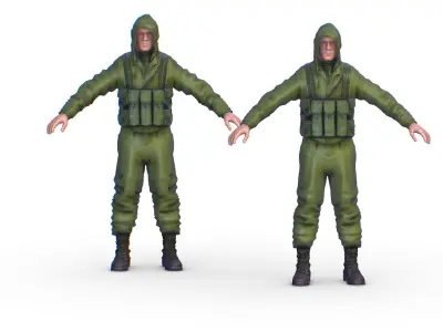 High Poly Subdivision Man Old USSR Soldier Low-poly 3D model