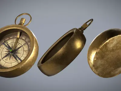 Game Ready Aged Antique Brass Compass -  Low-poly 3D model