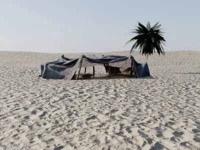 Arabian style tent in the middle of the desert Low-poly 3D model