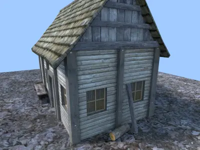 medieval wooden hut Low-poly 3D model purchase