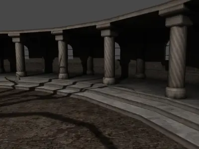 Arena circular building with tree in middle Low-poly 3D model