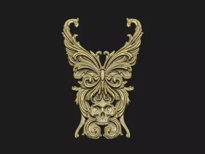 butterfly skull death die insect pattern baroque pattern design 3D print model purchase