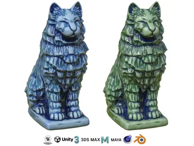 Furred cat Porcelain statues Low-poly 3D model