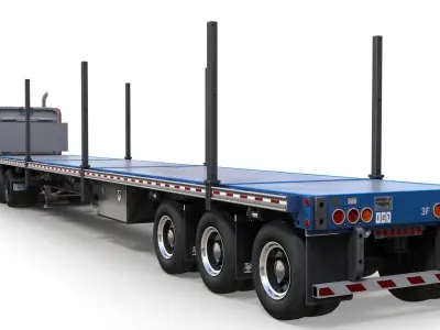 Peterbilt 379 flatbed trailer Low-poly 3D model
