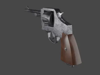 Classic revolver realistic low-poly 3D model Low-poly 3D model