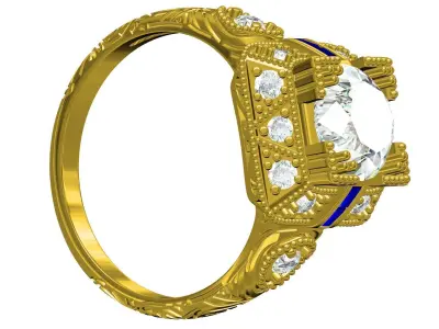 Antique Art Deco Sapphire Diamond Engagement Ring 3D print model