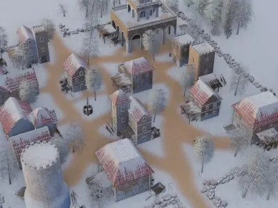 Medieval Village In Snow 3D model