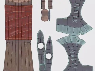 Stylized Viking Battle Axe Low-poly 3D model