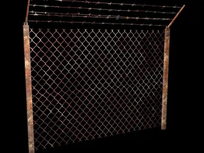 Fence with barbed wire Low-poly 3D model