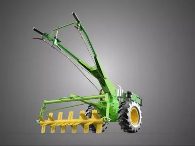 HAND TRACTOR ROTO PUDDLER BLADE CULTIVATOR TWO WHEEL RUBBER TIRE 3D model