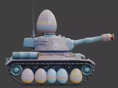 3D EASTER THEMED TANK WITH EGG WHEELS Low-poly 3D model