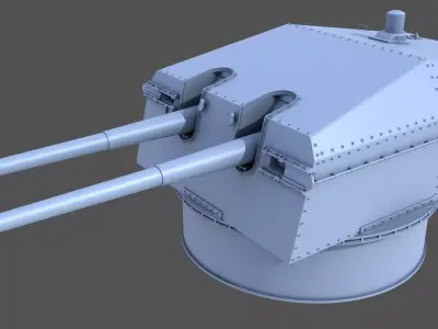 Bismarck 15cm turret 01 - Commercial license - 1-350 scale 3D print model