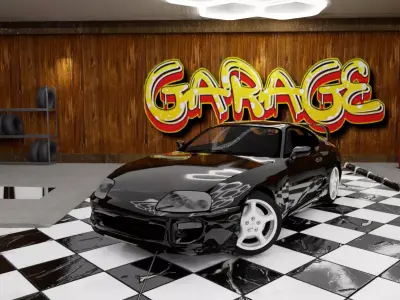Car WorkShop with interior  exterior  detailed road 4k quality Free 3D model
