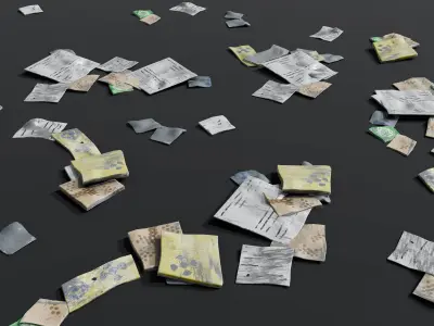 Trash Flat Thins - Paper Sachets Envelopes Documents Wrappings Low-poly 3D model