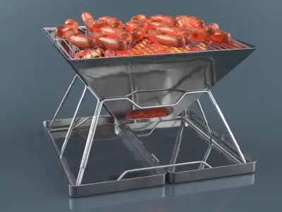 Portable BBQ Grill with Food 3D model