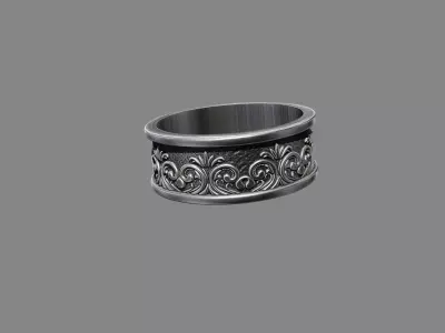 Demask floral victorian patterned wedding band  3D print model