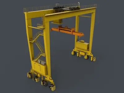 PBR Rubber Tyred Gantry Crane RTG V2 - Yellow Light Low-poly 3D model