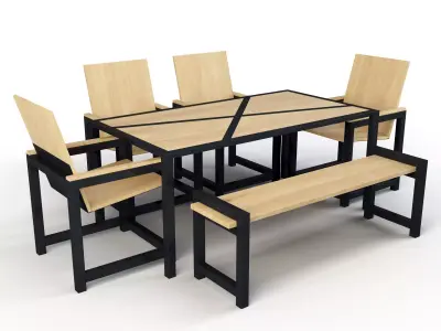 Industrial Dining Set Low-poly 3D model