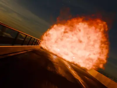 Cinematic High-Speed Bridge Explosion Scene 3D model